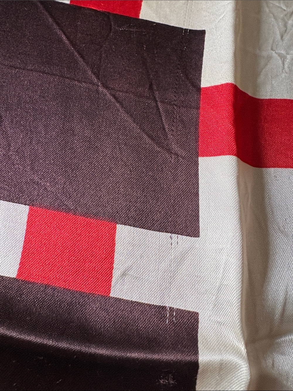 JANINE - Silky 70s Geometric Print Scarf in Red, Brown & Cream - Designer Style - Picture 5 of 6